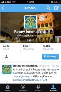 E su Twitter il Rotary International  pubblicizza il nostro sito