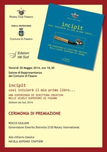 Venerdì 30 maggio la premiazione del Concorso “Incipit”