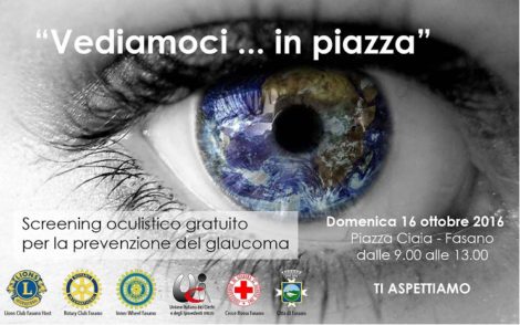 Screening Glaucoma domenica 16 ottobre in Piazza Ciaia
